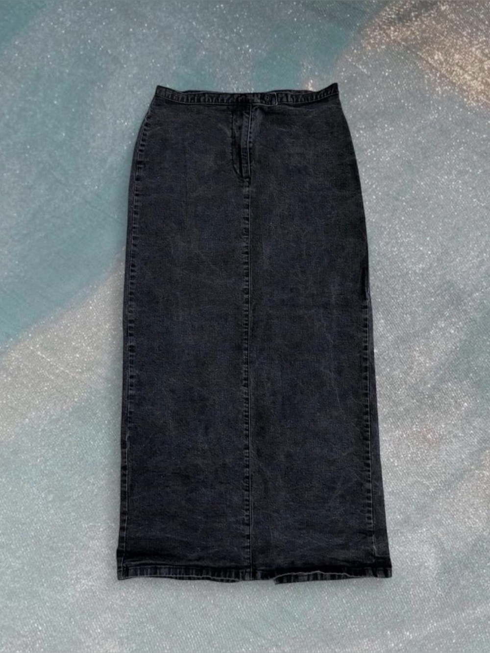 Vintage 00s Faconnable Dark Gray Denim Maxi Skirt Y2K Soft Grunge Minimalist Alt